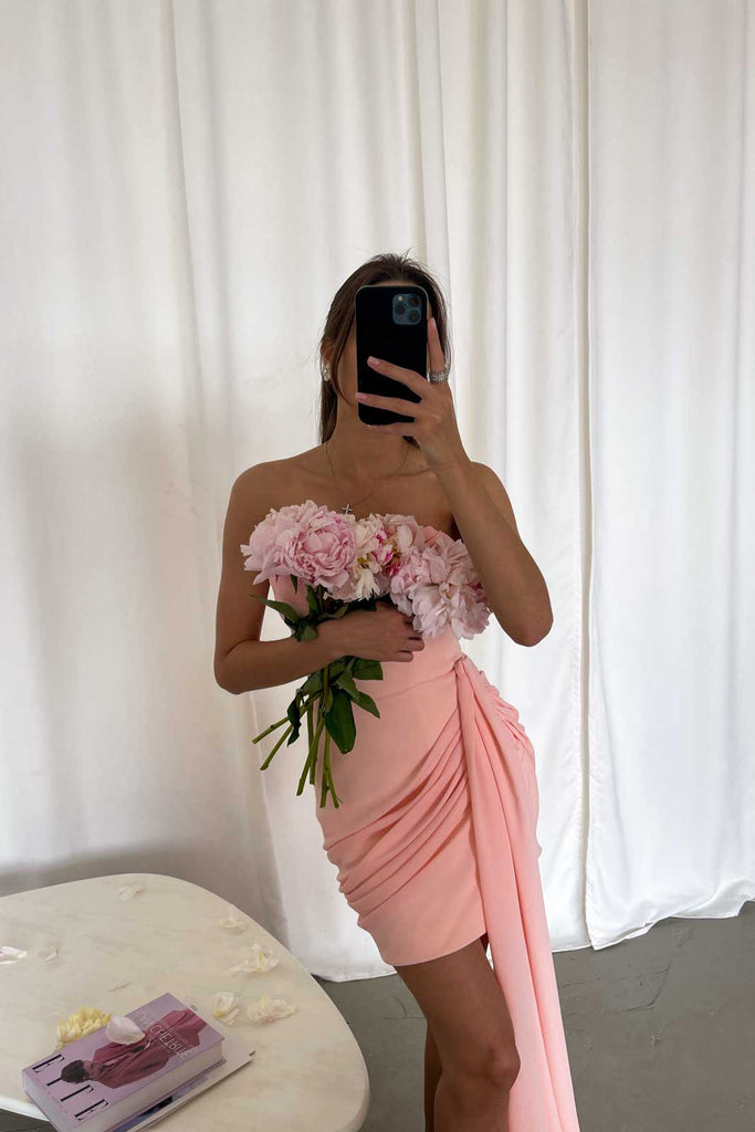 Сorset Draped Chiffon Train Mini Dress - POST MERIDIEM