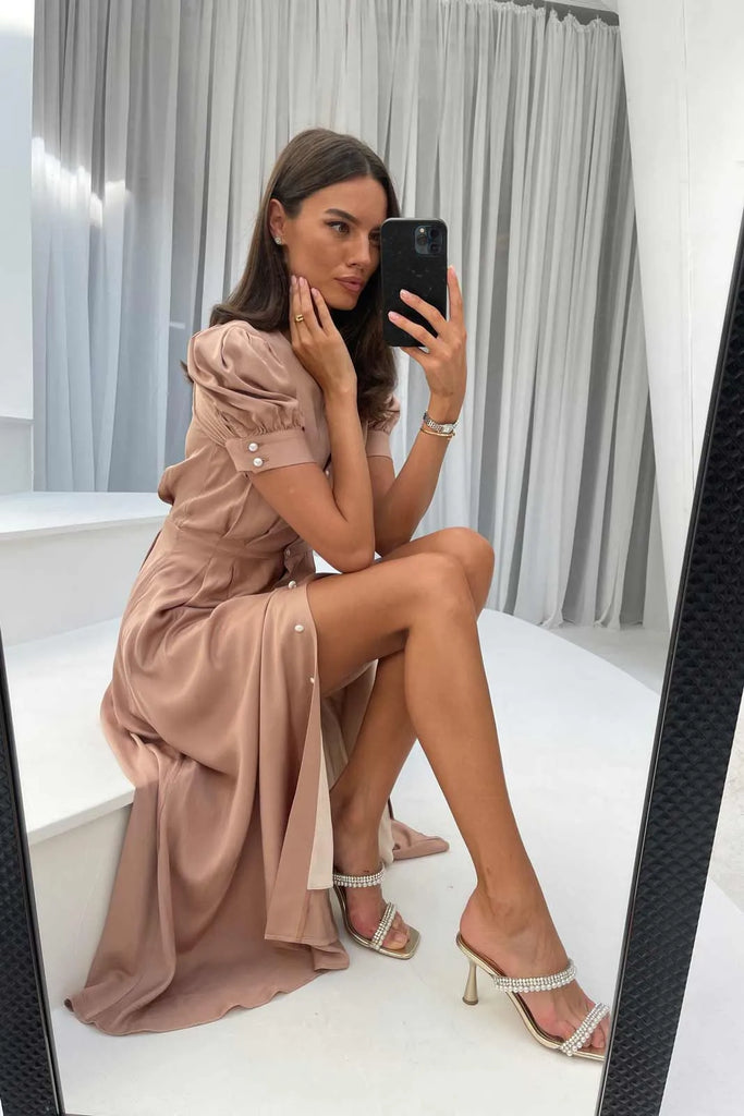 Button Front Midi Dress - POST MERIDIEM