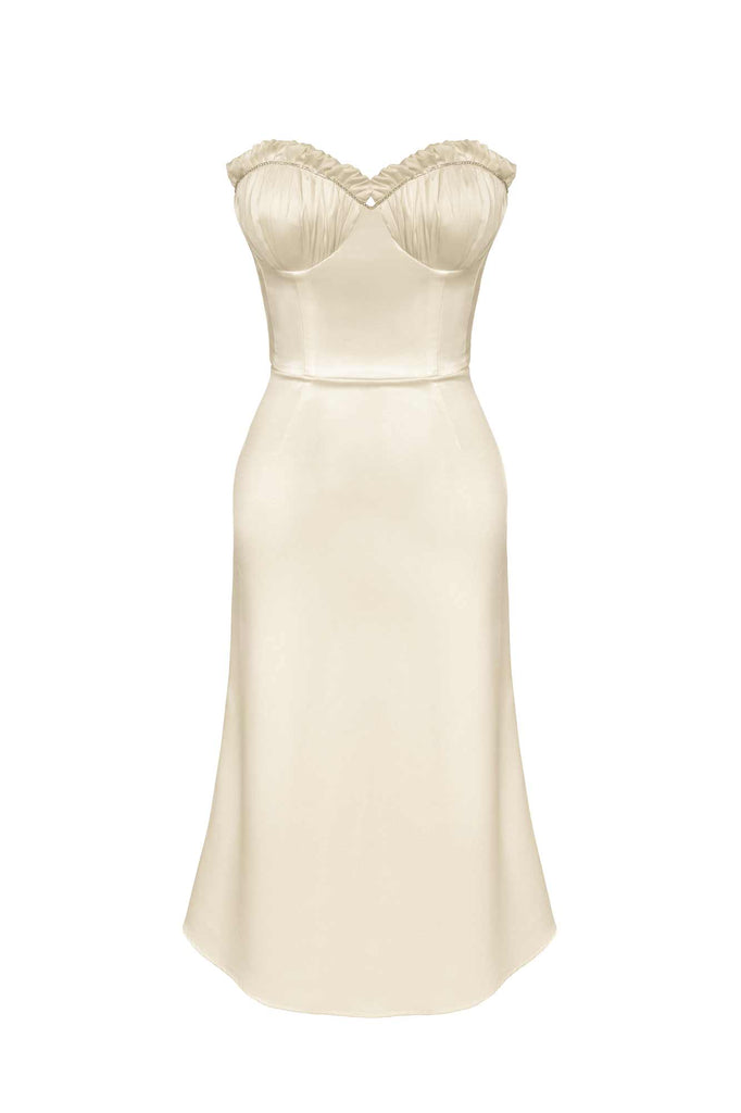 Bustier Draped Sequin Decorated Bodice Midi Dress - POST MERIDIEM