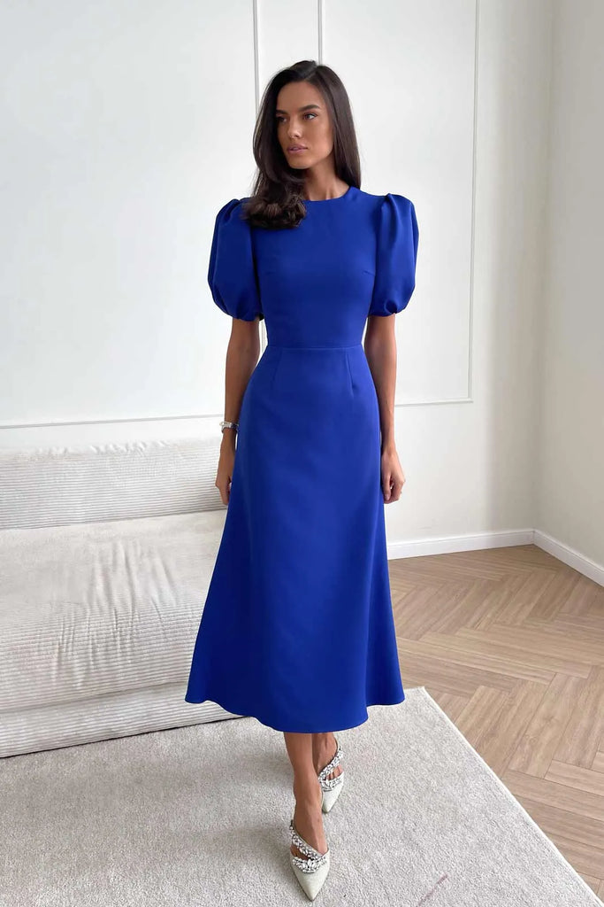 Godet Silhouette Puff Sleeve Midi Dress - POST MERIDIEM