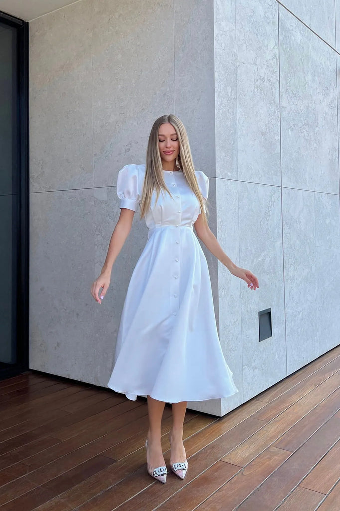 Button Front Midi Dress - POST MERIDIEM