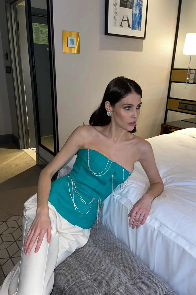 Denim Decorated Button Front Top - POST MERIDIEM