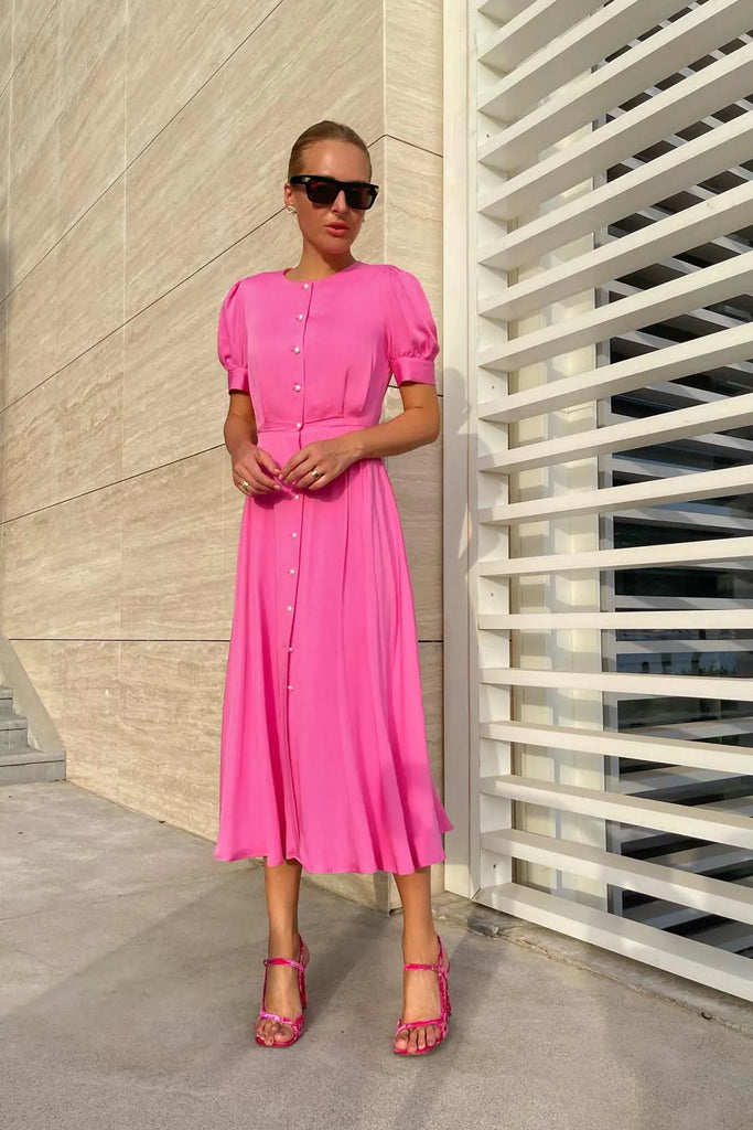 Button Front Midi Dress - POST MERIDIEM