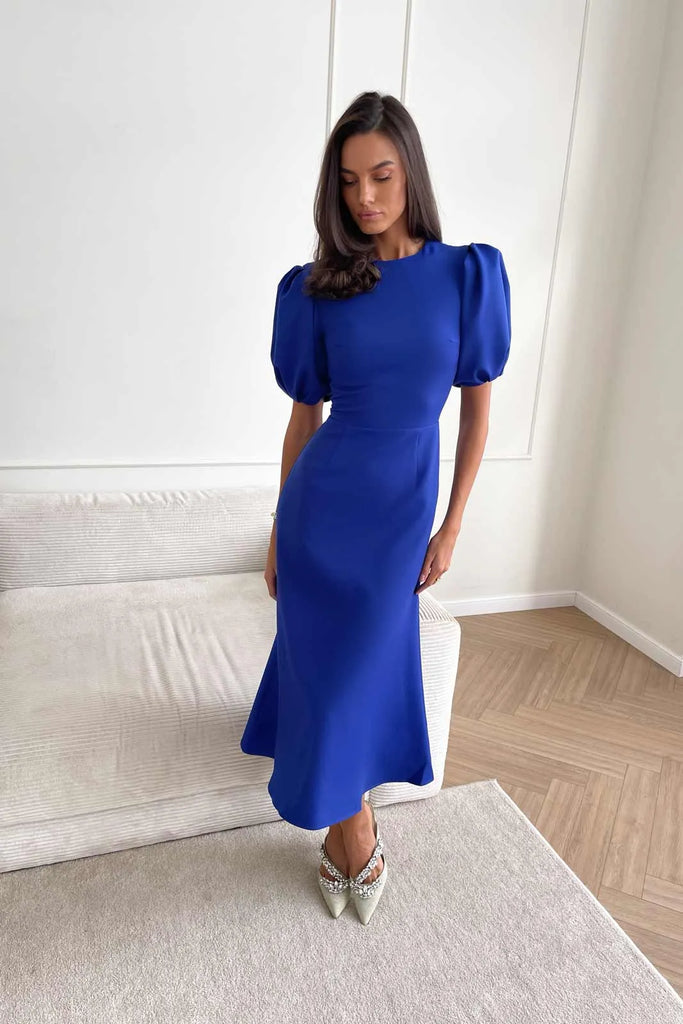 Godet Silhouette Puff Sleeve Midi Dress - POST MERIDIEM