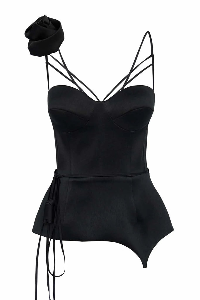 Rose Detail Satin Bustier Top - POST MERIDIEM