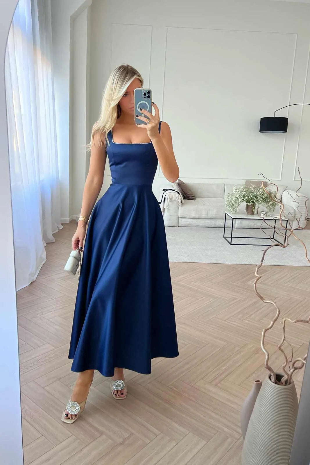 knee length dresses for ladies Flattering Floral Smocked Bodice Midi Dress Made in USA main image 0