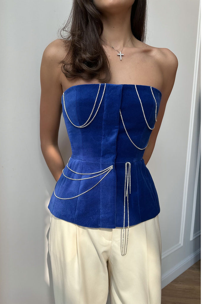 Velvet Decorated Button Front Top - POST MERIDIEM