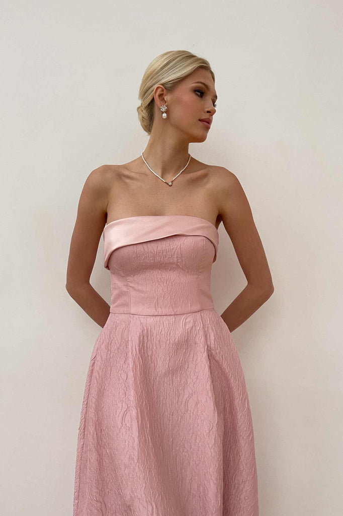 Jacquard Midi Dress with Satin Turn-up - POST MERIDIEM