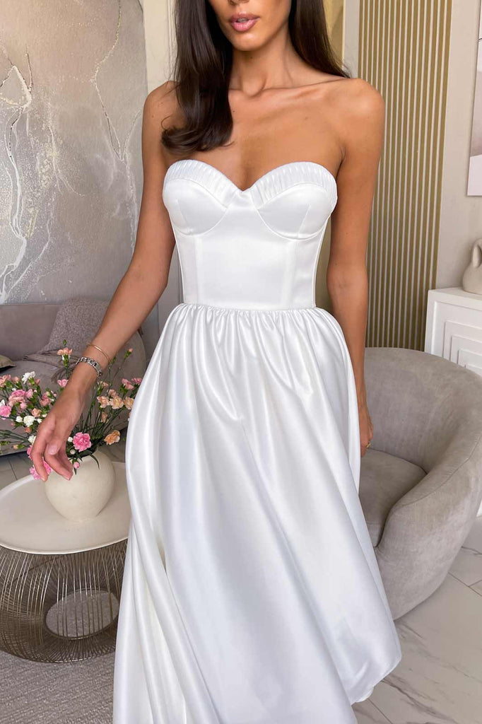 Bustier Pleated Bust Cups Midi Dress POST MERIDIEM
