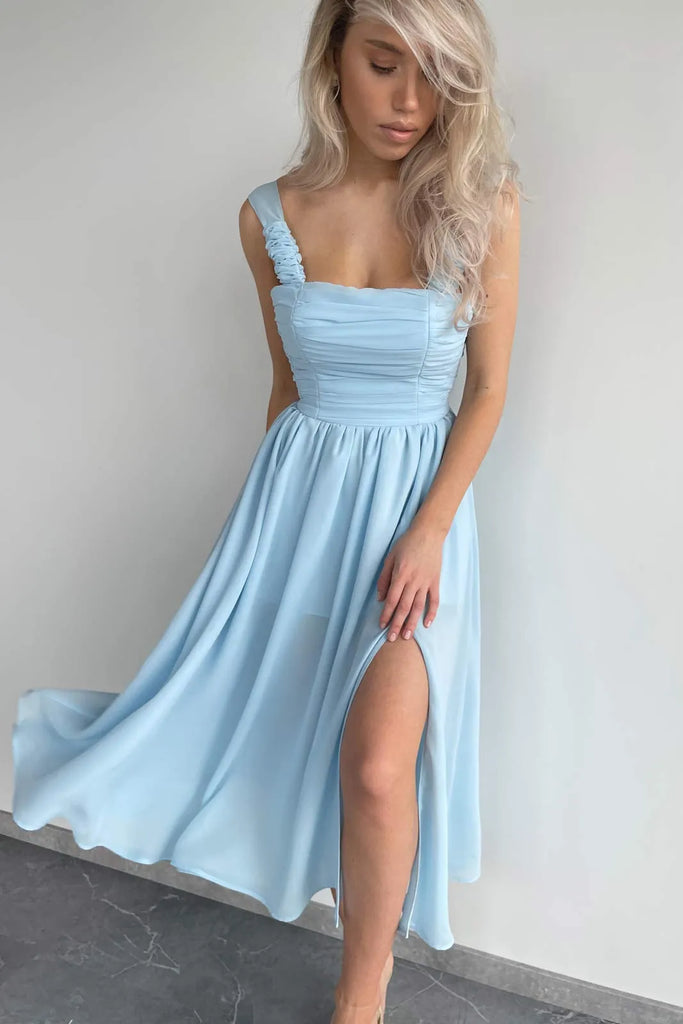 Draped Bodice Chiffon Midi Dress - POST MERIDIEM