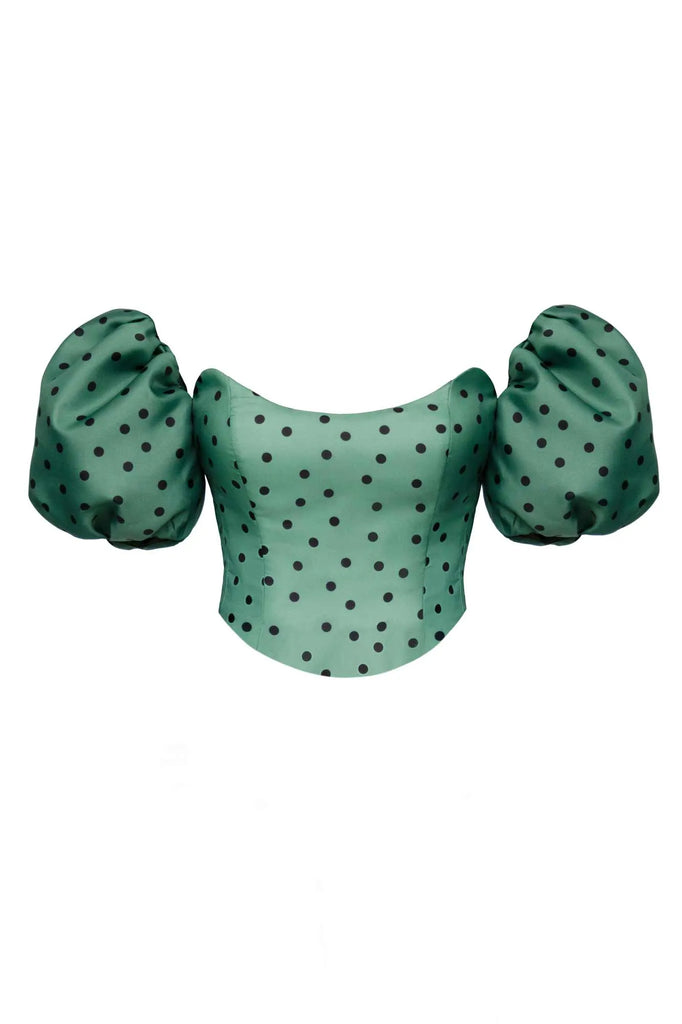 Polka-Dot Puffy Sleeve Bustier Crop Top - POST MERIDIEM