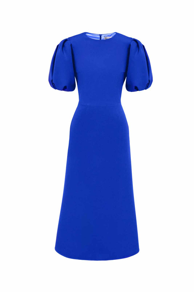 Godet Silhouette Puff Sleeve Midi Dress - POST MERIDIEM